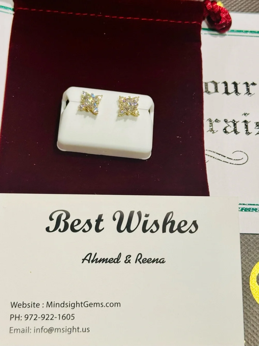 14k Yellow Gold Vermeil Diamond Earrings, Screwback Custom made VVS Moissanites - Picture 6 of 6